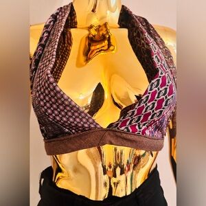 One-of-a-kind Silk Tie Hand Constructed Halter Top, Wearable Art
